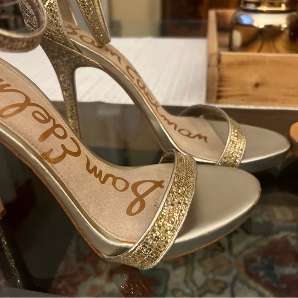 Sam Edelman Eleanor ankle strap, stiletto Gold Women's Heels - Picture 6 of 12